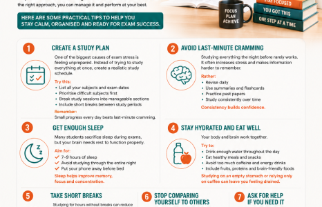 Student studying for exams and managing exam stress